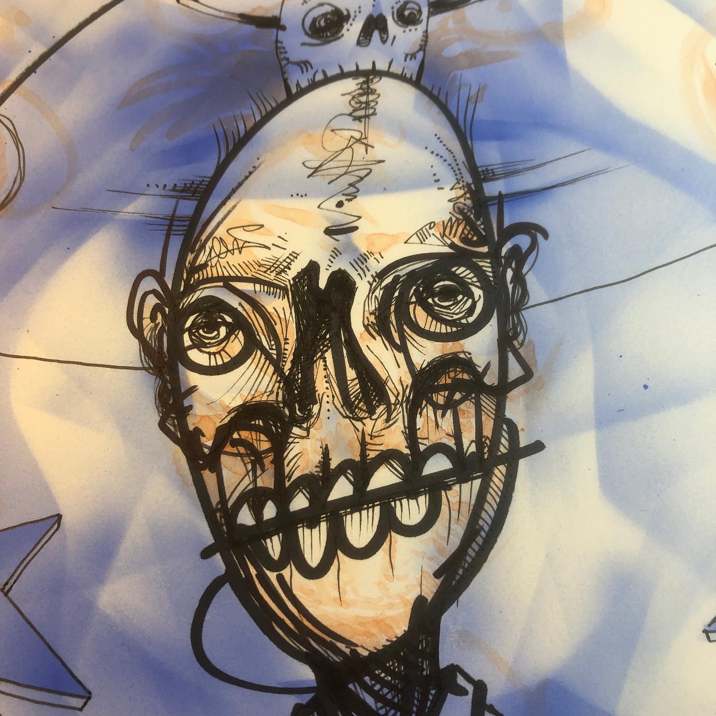 Hello, Sir Face - sharpie, watercolor, airbrush piece in progress