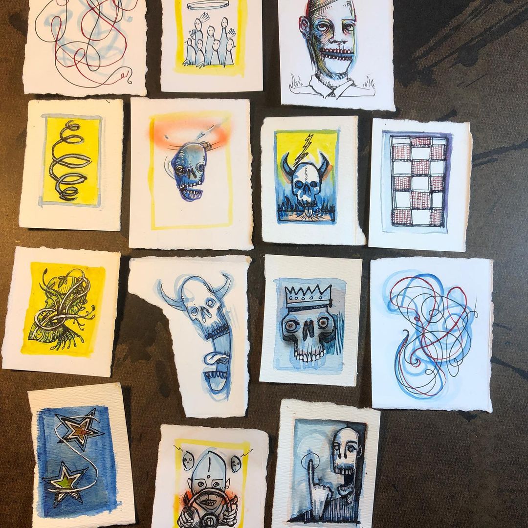 Fourteen Tiny Watercolor and Ink drawings