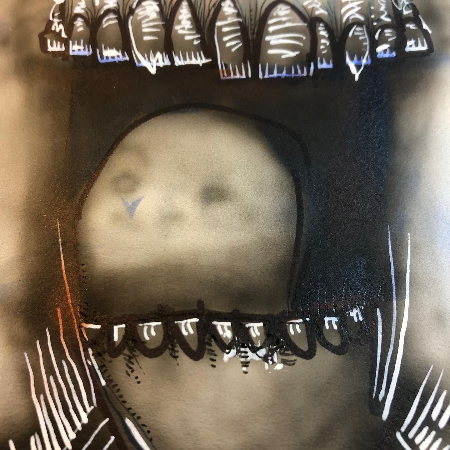 General Dental - airbrush and watercolor painting of a head behind teeth