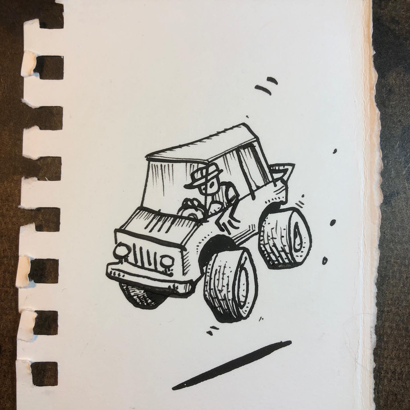 Ink Drawing - "Bouncing Truck"