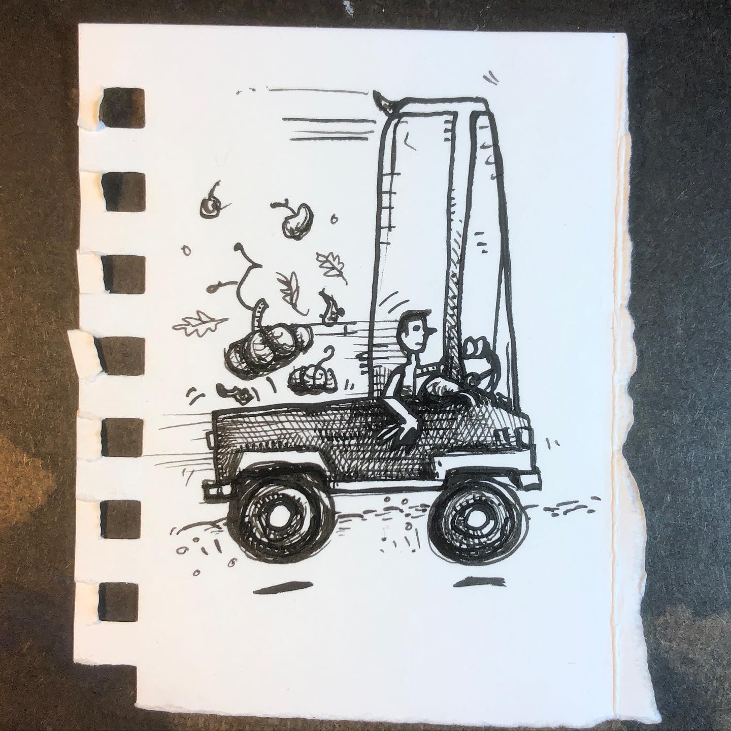 Ink Drawing - "Pumpkin Delivery"