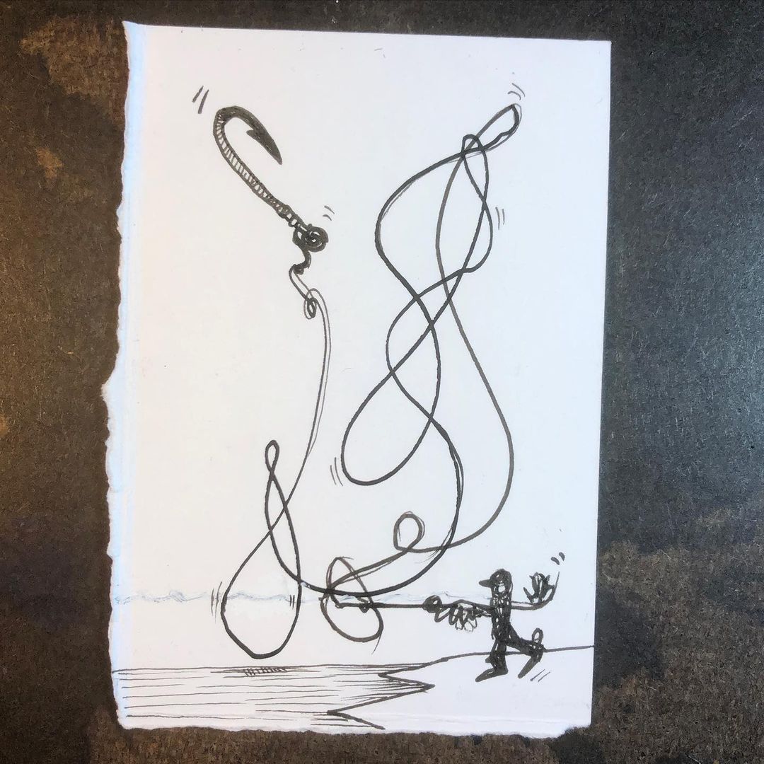 Ink Drawing - "Gone Fishin"