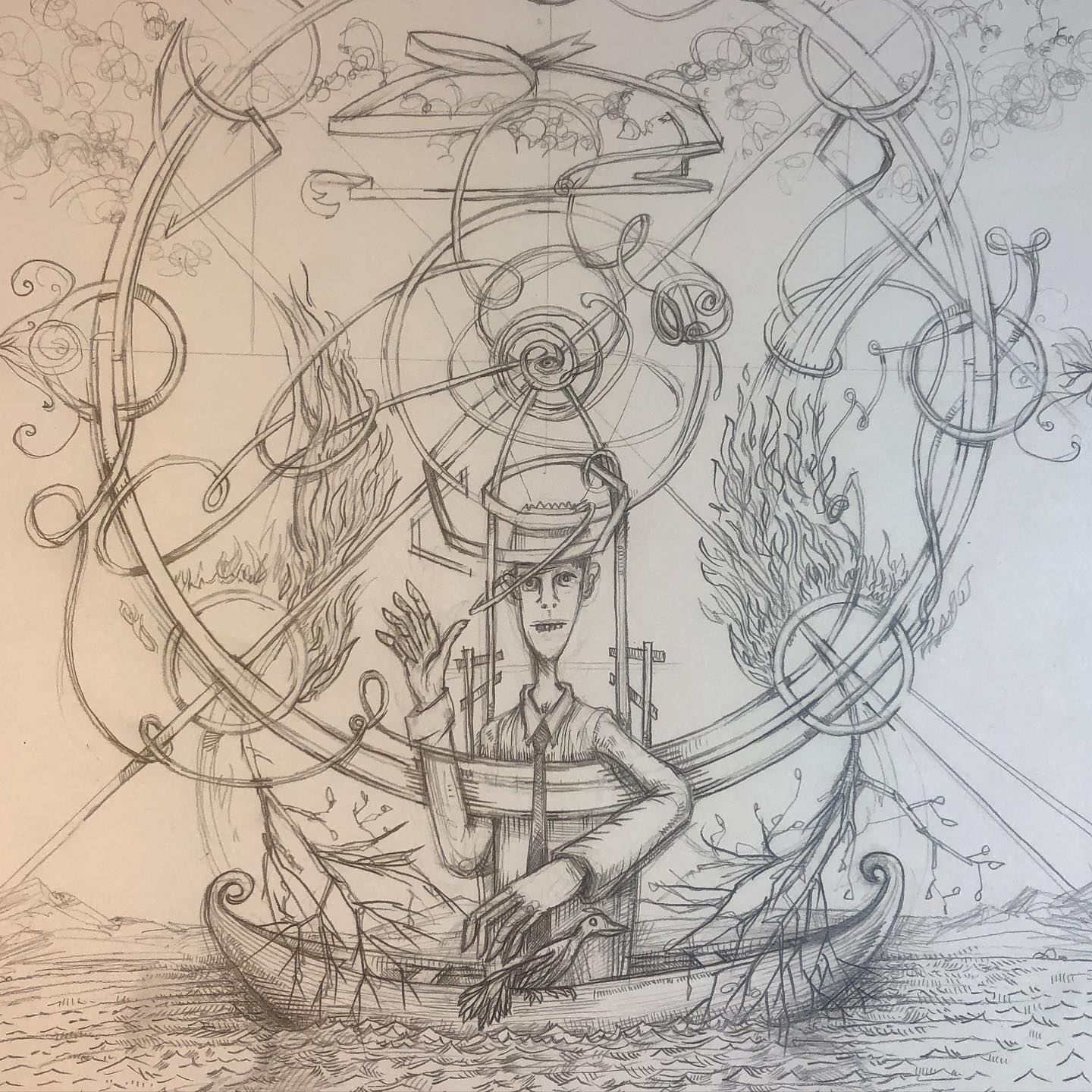 Canoeist - Graphite drawing in progress