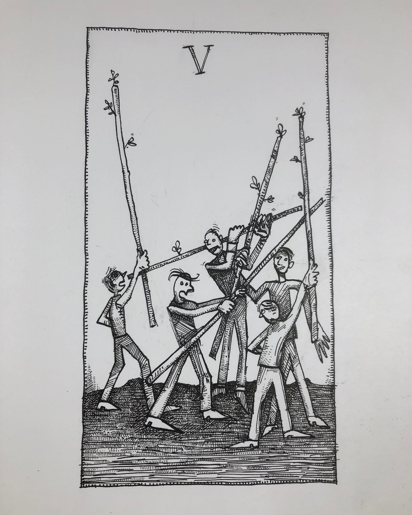 Five of Wands Tarot drawing
