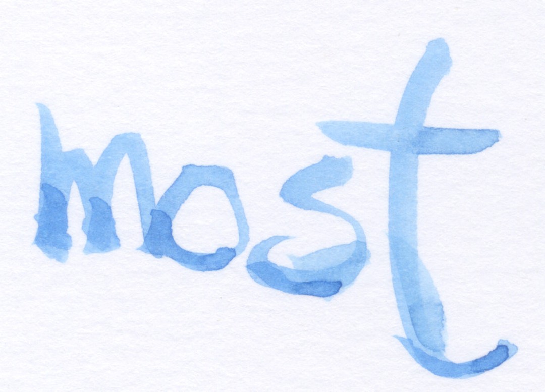 blue watercolor text that reads 'most'