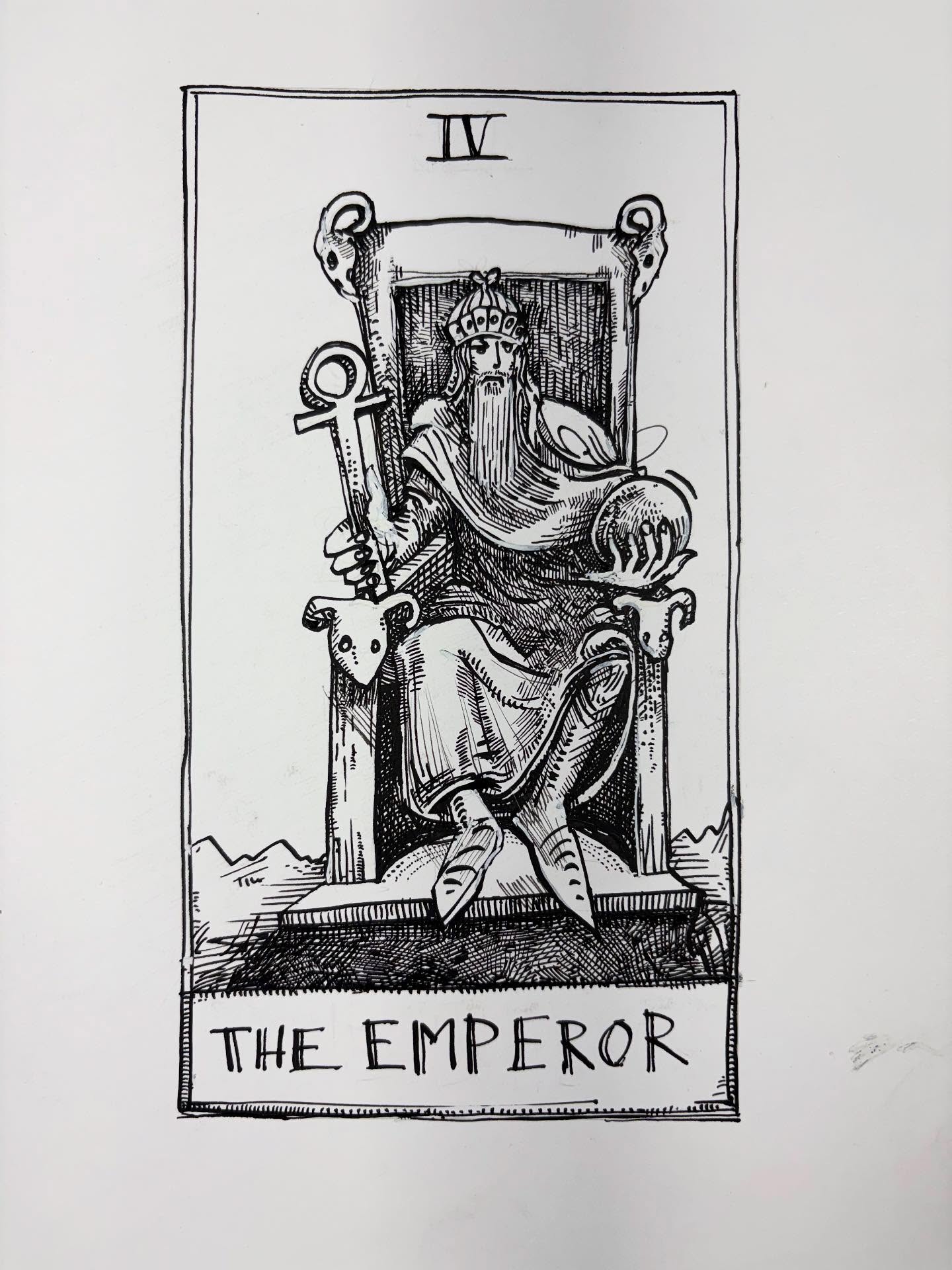 4 - The Emperor - Tarot Card ink drawing
