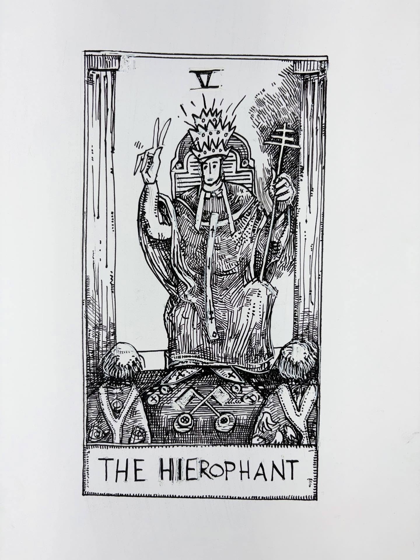 5 - The Hierophant - Tarot Card ink drawing