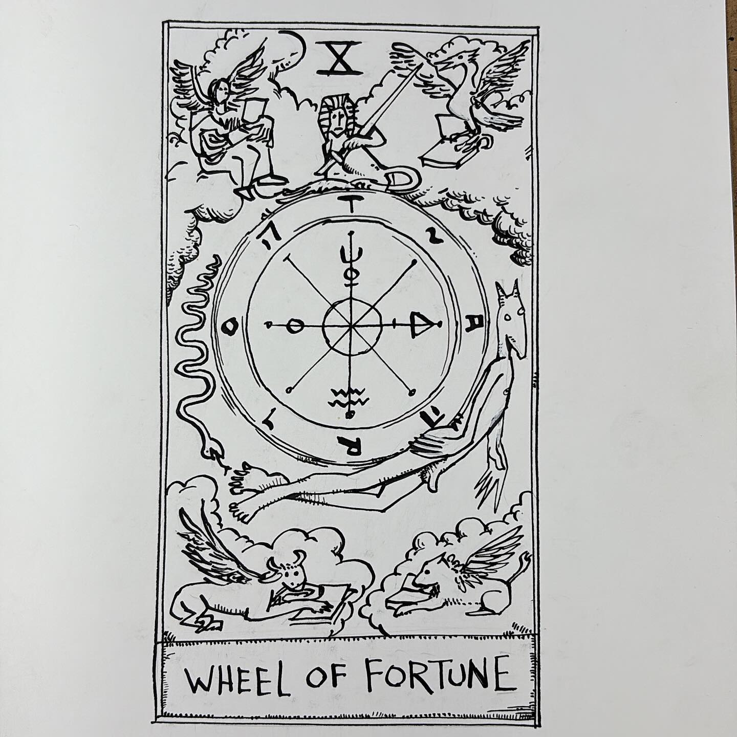 10 - Wheel of Fortune - Tarot Card ink drawing
