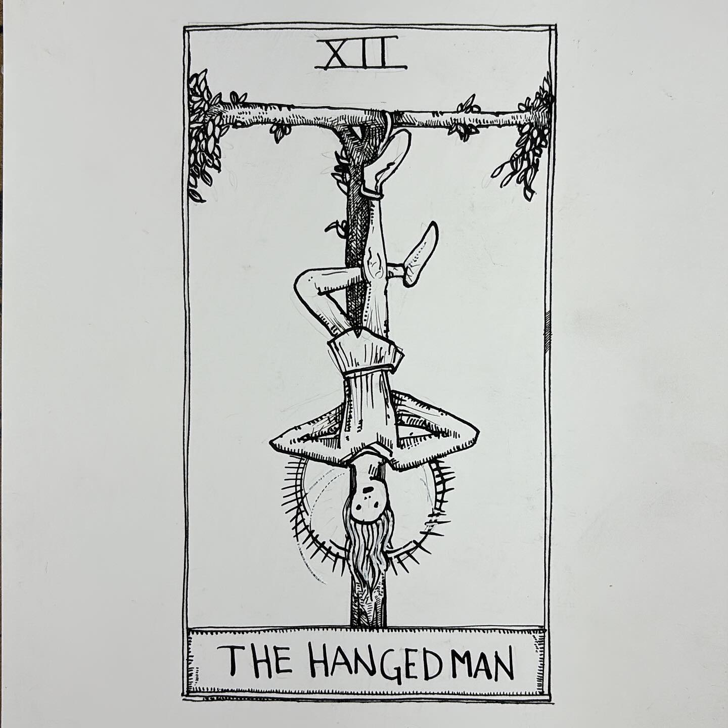 12 - The Hanged Man - Tarot Card ink drawing