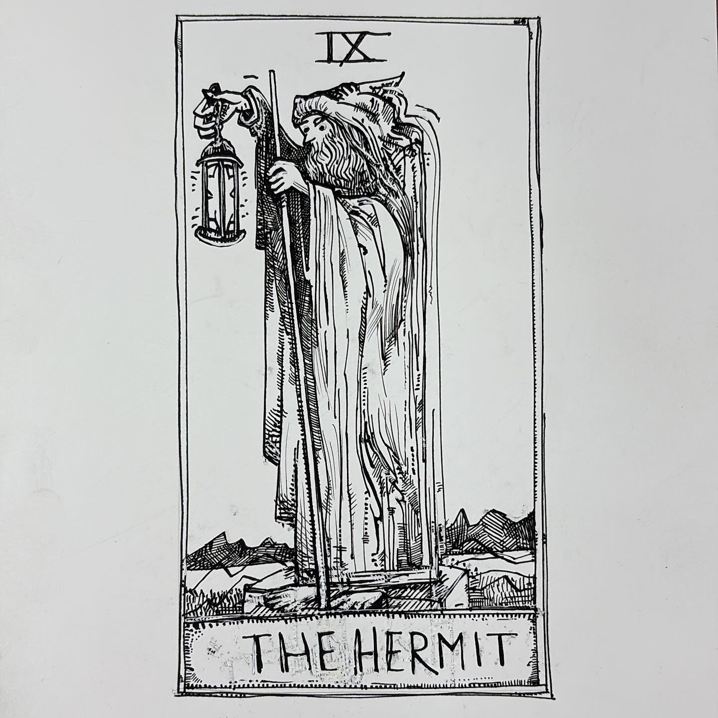 9 - The Hermit - Tarot Card ink drawing