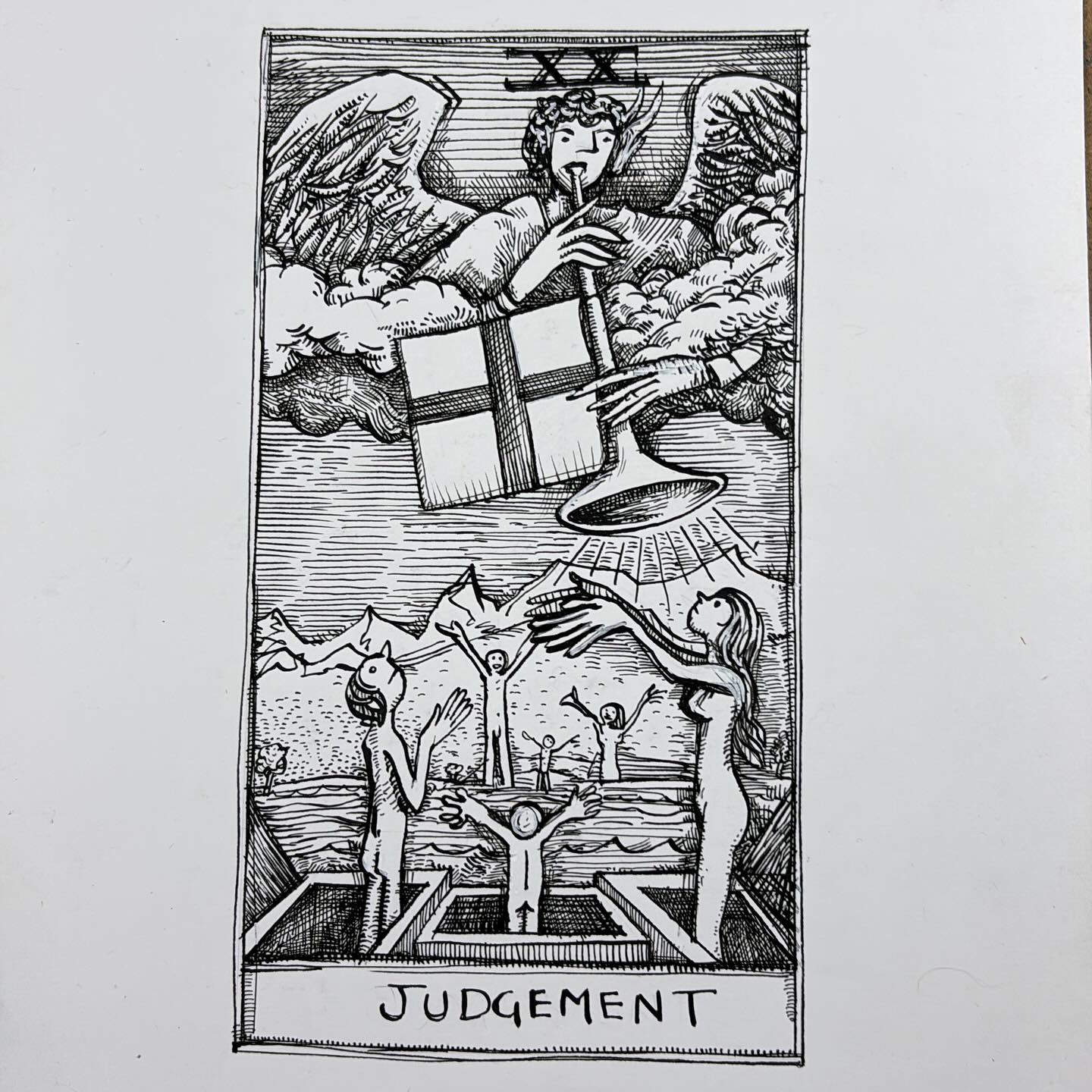 Ink drawing of a tarot card - Judgement