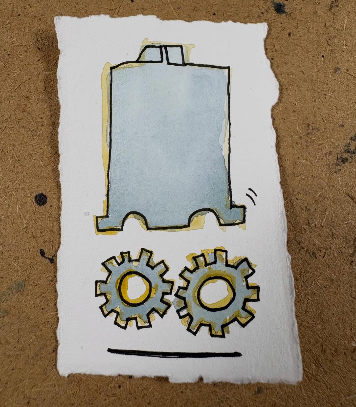 Watercolor and ink drawing of a bouncy truck with big wheels