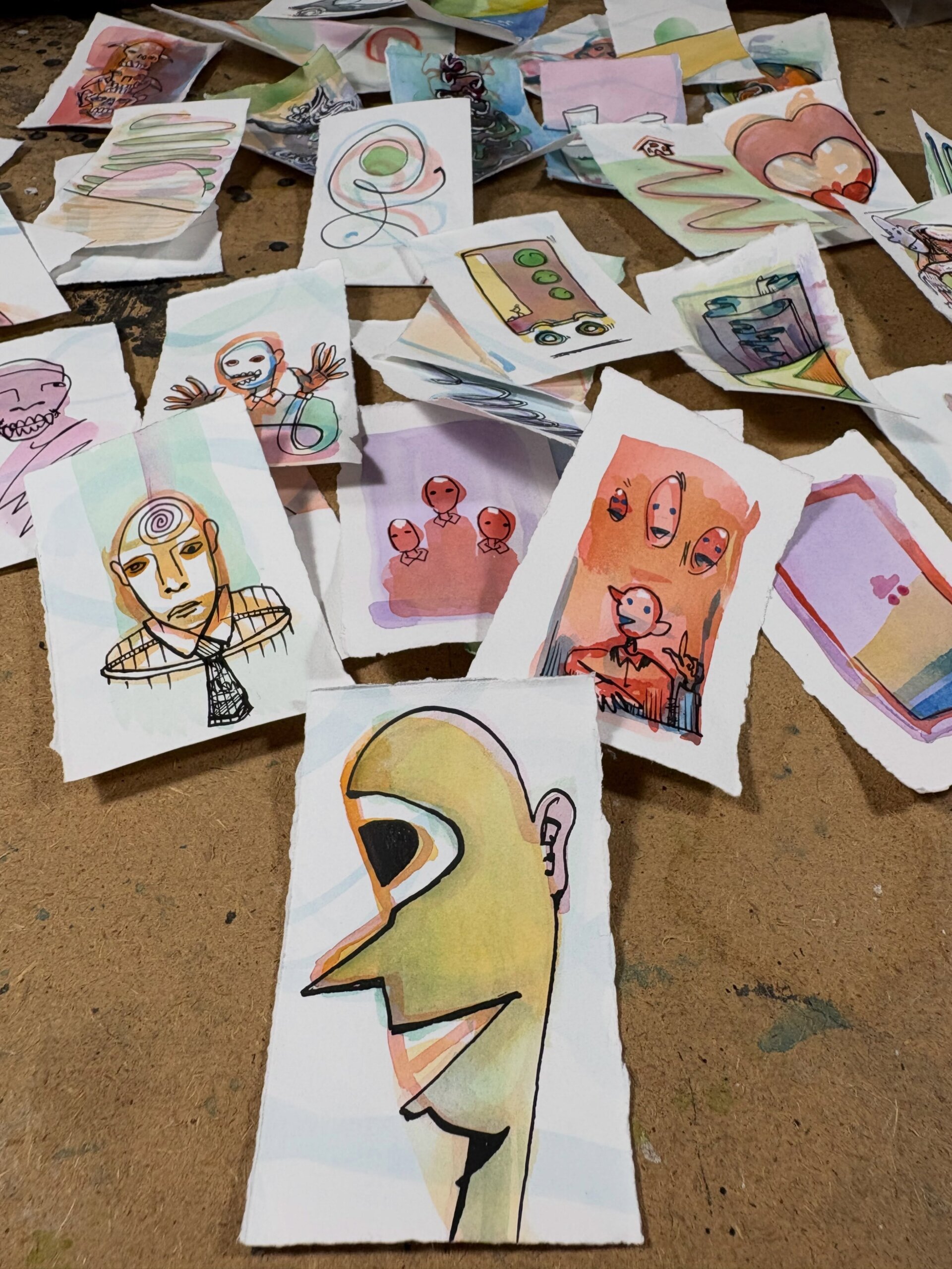Collection of small watercolor and ink drawings