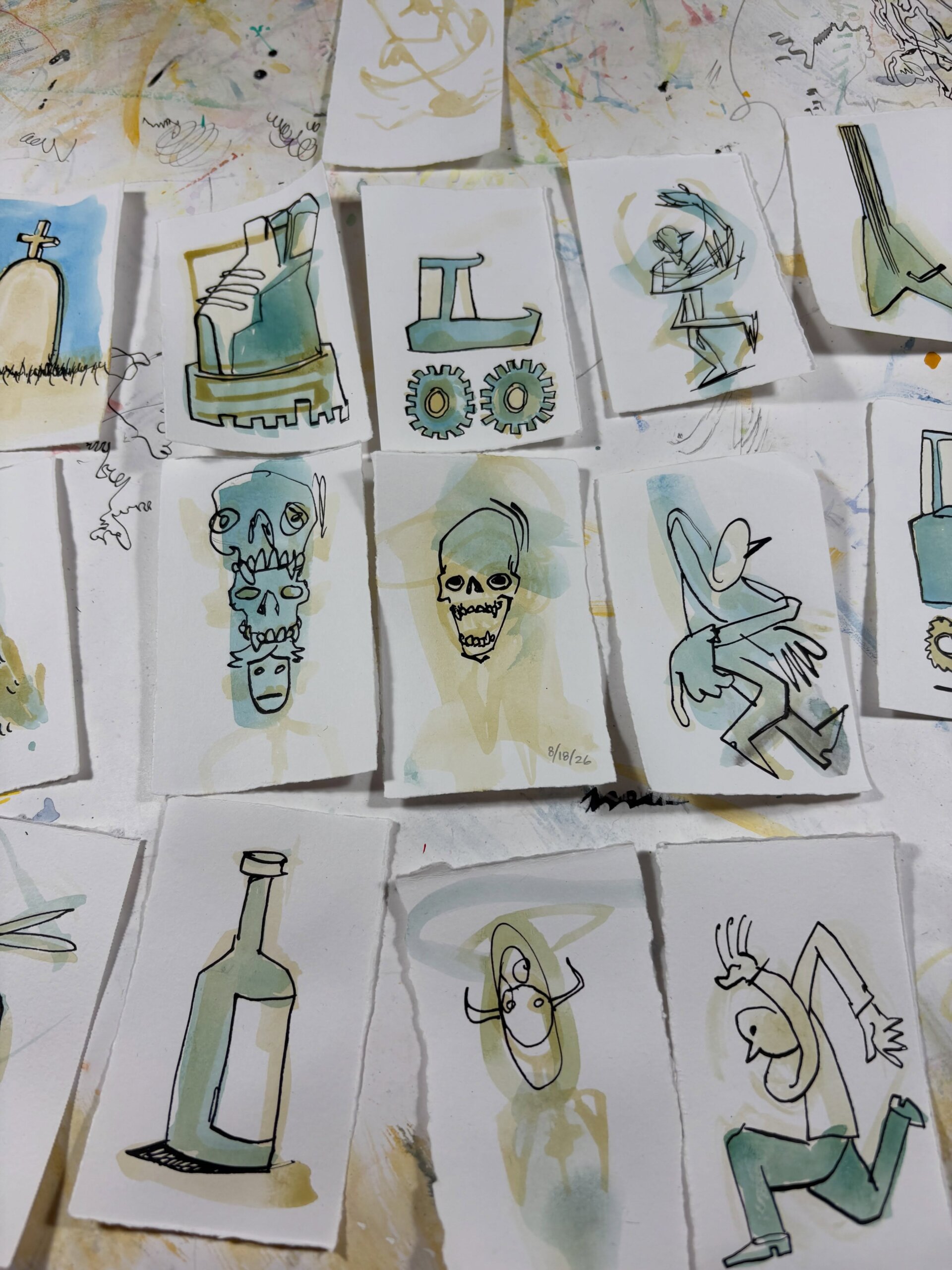 Booze, Shoes, and Dance Moves - tiny watercolor ink drawings